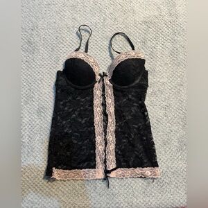 Victoria's Secret Black and Pink Lace Trim Chemise
